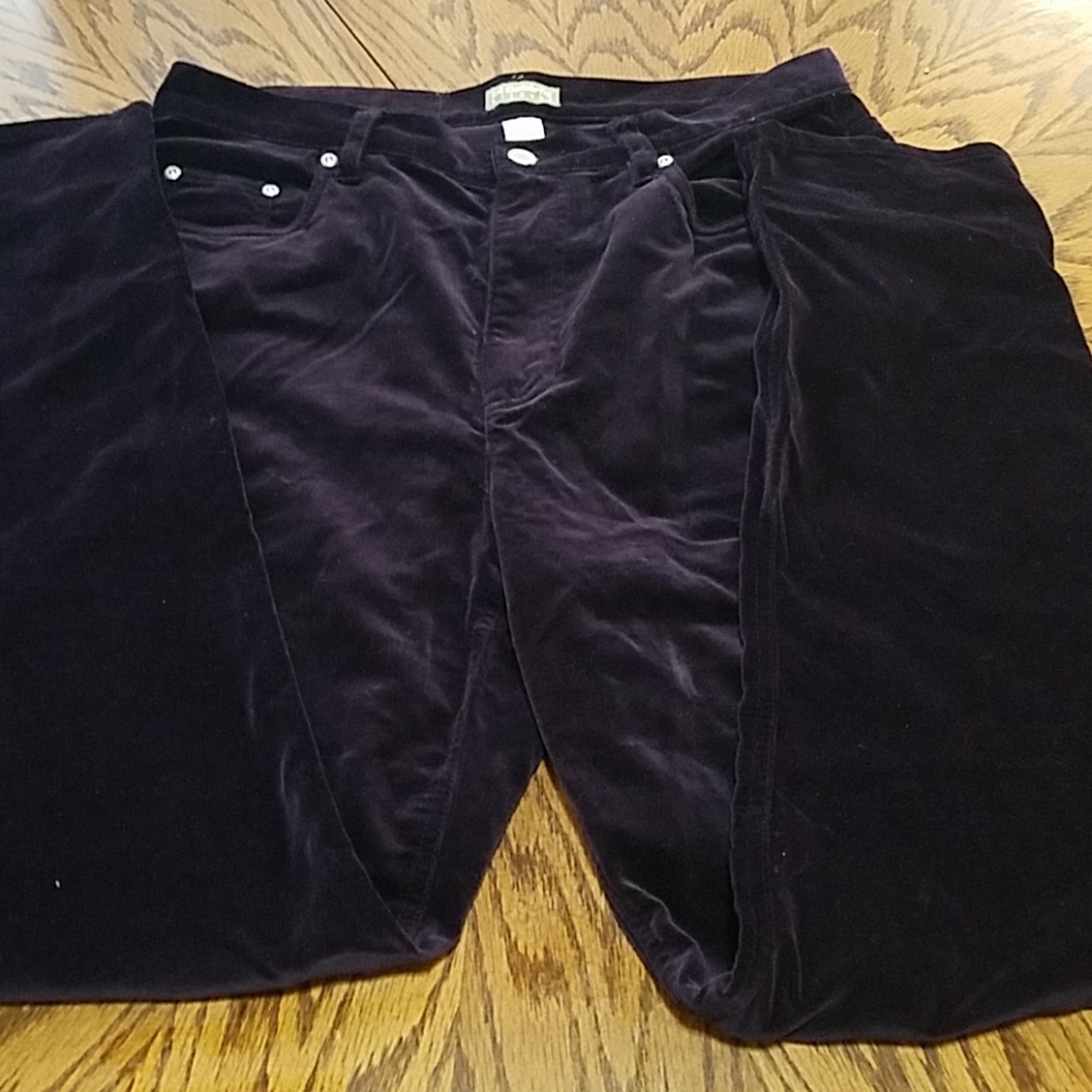 Purple velvety pants.